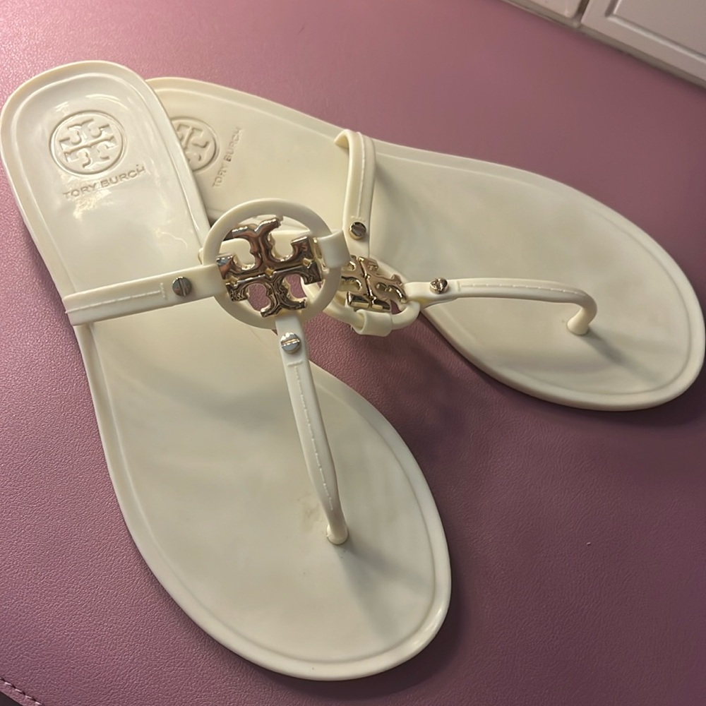 Tory Burch White Jelly Logo Thong Sandals